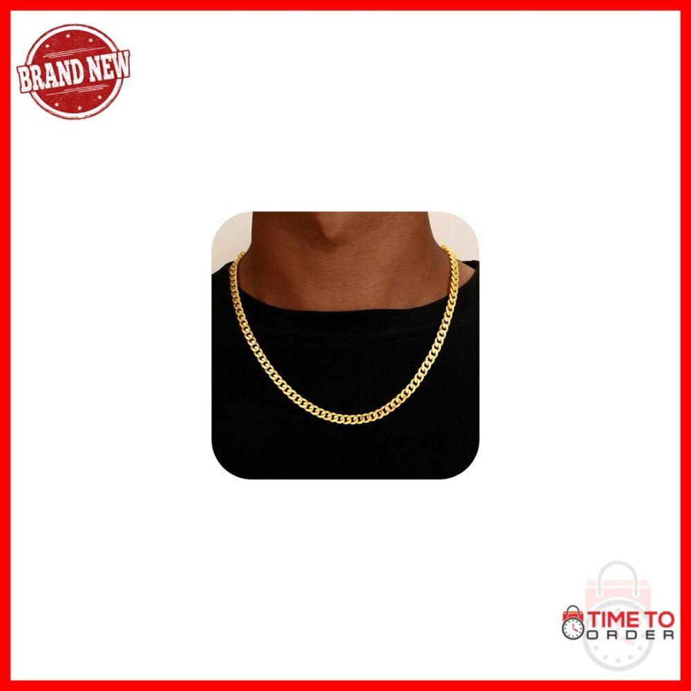 7mm Cuban Link Chain Necklace, 18K Gold Plated Sterling Silver, 18 Inch